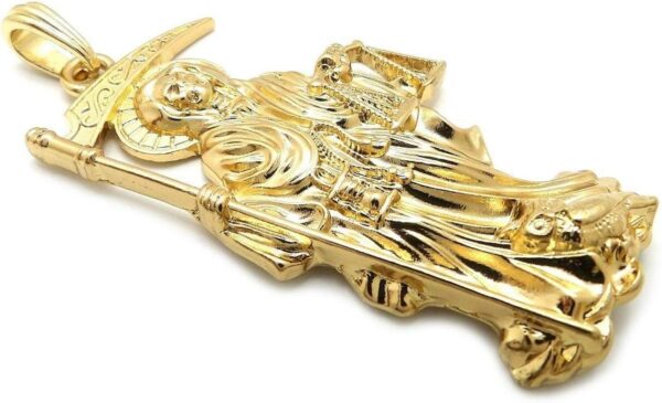 MENS SANTA MUERTE OUR LADY OF HOLY DEATH PENDANT BOX,ROPE CUBAN CHAIN NECKLACE (Pendant Gold) - Image 4