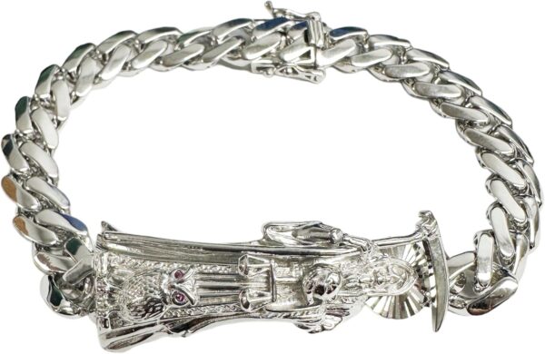 Rhodium Plated 925 Sterling Silver Santa Muerte Death Angel 14mm Cuban Bracelet - Image 2