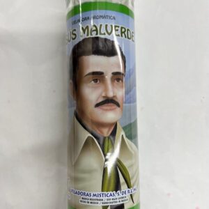 Brilux Jesus Malverde Prepared Scented Green Pillar Candle in Glass