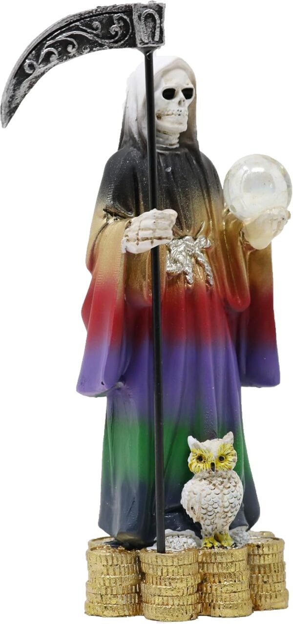 Cannan Mini Santa Muerte Base de Monedas Con Bola De Cristal 5" Coin Base Holy Death Grim Reaper Skull Skeleton Seven Powerful Colors Robe - Image 2