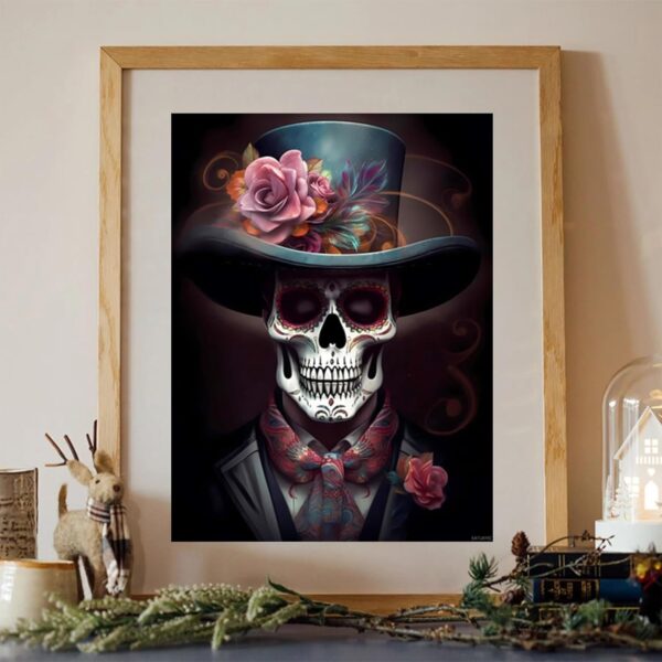 Day of the Dead Man Diamond Dots Kits Painting Crafts for Home Wall Decor Gothic Skull Art Full Circle Gemstone Crystal Diamond Art Crafts for Adults, Wall Decor and Bedroom Decor Gifts 12x16 inch - Image 3