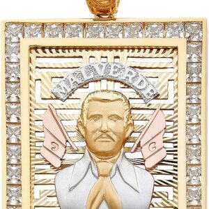 14k Tri Color Gold CZ Malverde Sinaloa Pendant