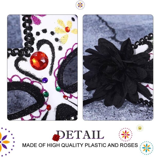 Nicute Masquerade Mask Mexican Day of the Dead Mask for Women Men Sugar Skull Flower Eyemask Fancy Carnival Party Masque - Image 4