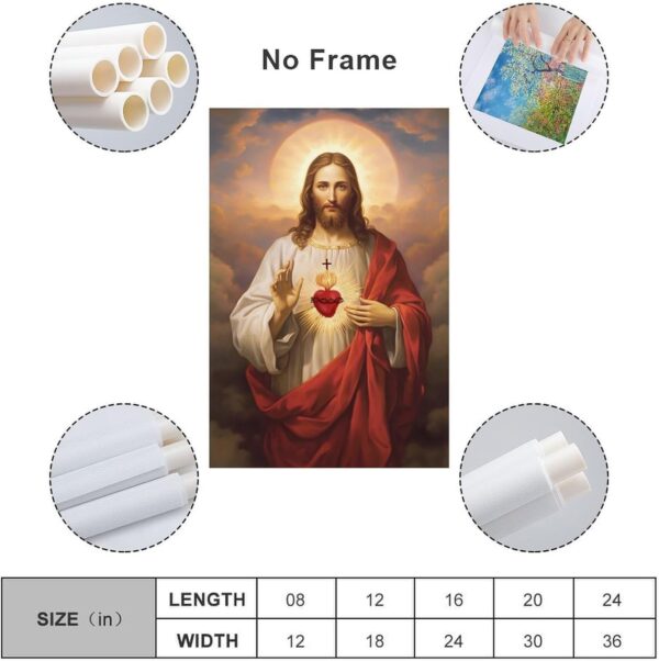 FireDeer Christian Canvas Wall Art God Jesus Poster Catholic Christian Lord Painting Religious Bible Picture Church Decor Bedroom Decoration (16x24inch-Unframe,01-Sacred Heart) - Image 2