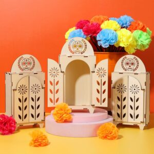 Soaoo Dia De Los Muertos Ofrenda Shadow Box, Wooden Day of The Dead Shadow Box, Skull Papel Picado Day of The Dead Decorations, Altar Ofrenda Supplies, Remembrance Picture Frame(3 Pieces)