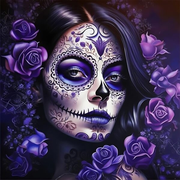 yvkew Goth Skull Canvas Wall Art, Sugar Skull Woman And Roses Pictures for Wall Mexican Decor Pictures Horror Gift Wall Art for Living Room Unframed 12x16inch