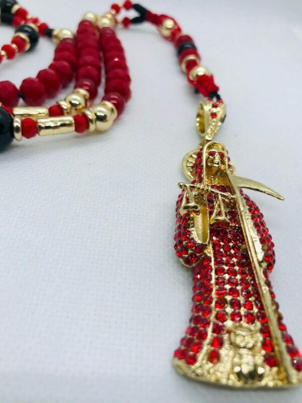 Santuario Jewelry Rosario Santa Muerte diamantado rojo Buchon Sinaloense Rojo Sangre - Image 3
