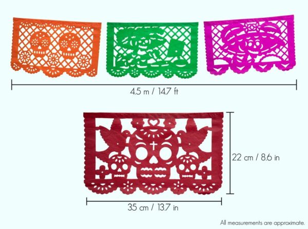 Altar de Ofrendas Dia de los Muertos Mexican Papel Picado Tissue Paper Banner. Colorful Day of the Dead Decorations Medium Size Panels - Image 6