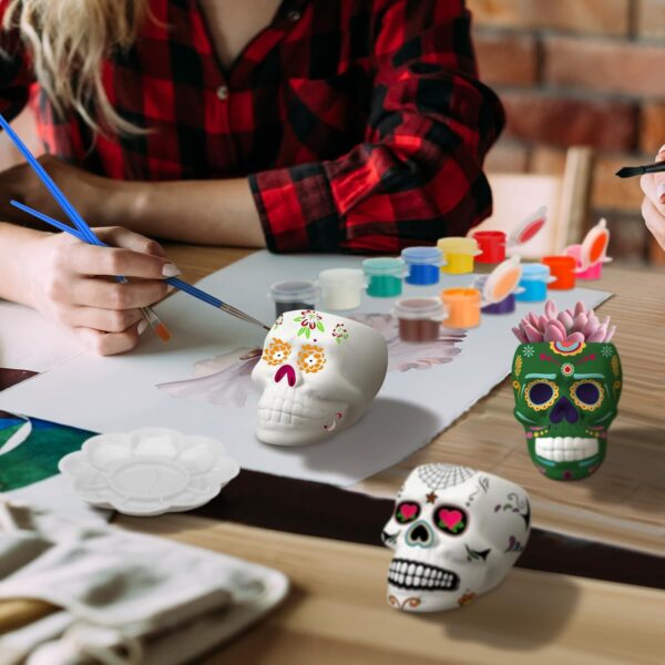 Beeveer 6 Sets Mexican Sugar Skull Crafts for Adults Skulls to Paint Skeleton Planter Paintable Ceramics Classroom Paintable Plant Pots to Paint for DIY Project Activity Decor - Image 7