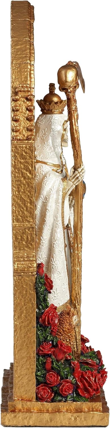 Veronese Design 9 3/8 Inch Regal Santa Muerte Dia De Los Muertos Golden Arch Hand Painted Resin Sculpture White Reaper Statue - Image 6