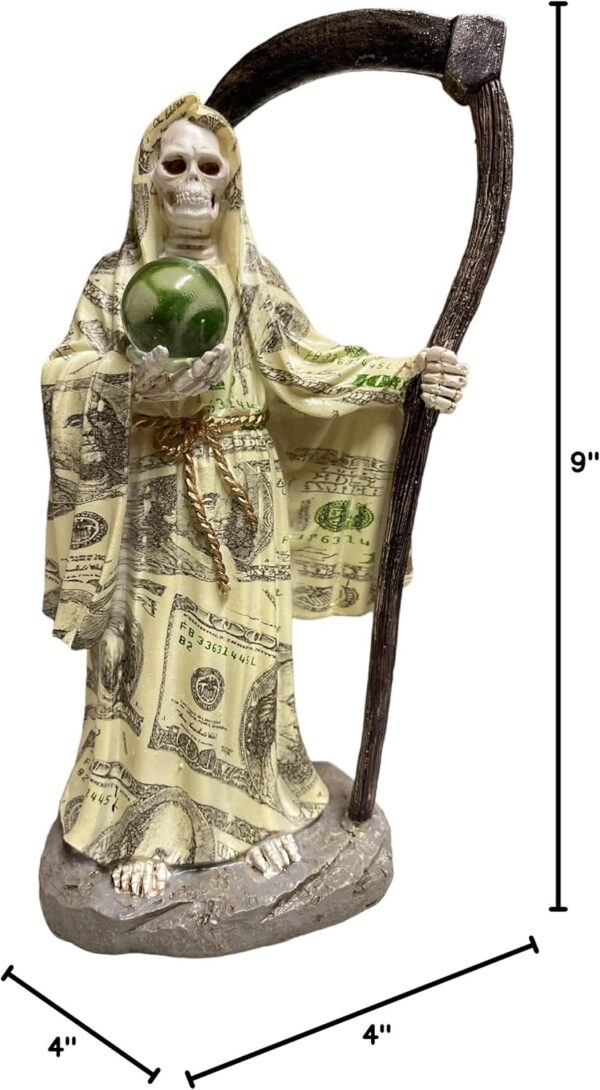 Money Santa Muerte Statue 9 inch, Grim Reaper Statue in Money Robe, Reaper Figurine of Holy Death - Image 3