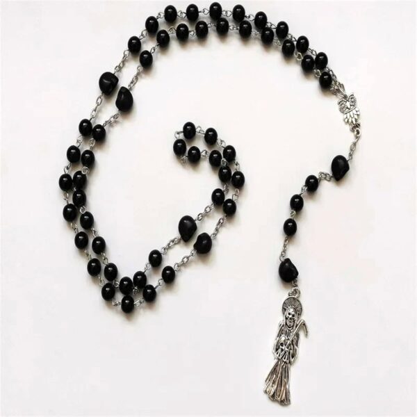 925 Sterling Silver La Santa Muerte Rosary - Satanic, Holy Saint Death Pendant for Women & Men - Image 2
