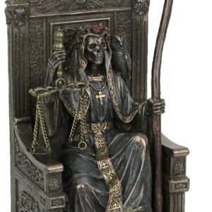Veronese Design 8 5/8" Sitting Santa Muerte Grim Reaper Scythe and Scale Resin Sculpture Antique Bronze Finish