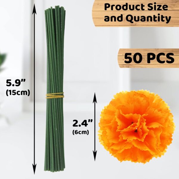 Hananona 50 Pcs Marigold Flower Heads Bulk, Silk Marigold with Stems Artificial Flowers for Diwali Home Decor Day of The Dead Wreath Garland - Image 2