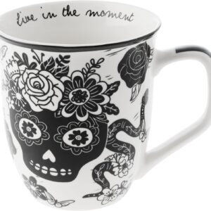 Karma Gifts 14 oz Black and White Boho Mug Sugar Skull - Cute Coffee and Tea Mug - Ceramic Coffee Mugs for Women and Men