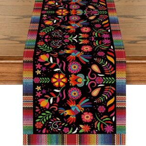 Artoid Mode Bird Dia De Los Muertos Serape Mexican Fiesta Table Runner, Cinco De Mayo Day of The Dead Kitchen Dining Table Decoration for Home Party Decor 13x72 Inch