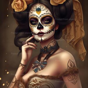 Golden Sugar Skull Diamond Painting, Sugar Skull Diamond Painting Kits, 5D DIY Diamond Painting Kits for Adults Kids Diamond Art, for Room Home Wall Decor Gift 12x16 inch