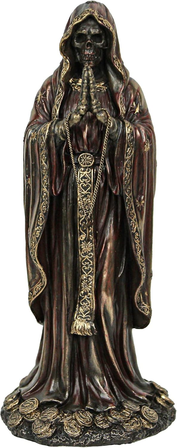 Veronese Design 7.5" Santa Muerte Rosario Prayer Resin Sculpture Antique Bronze Finish
