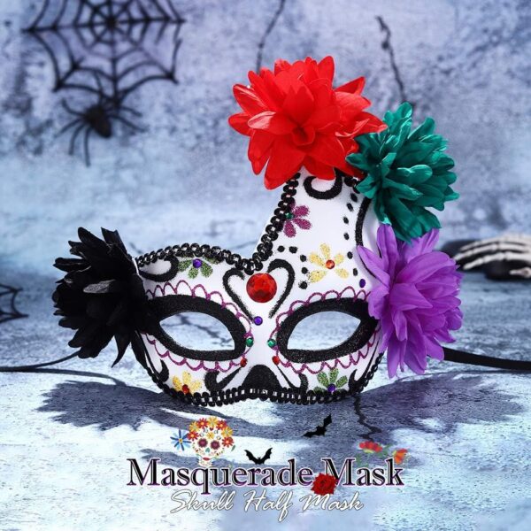 Nicute Masquerade Mask Mexican Day of the Dead Mask for Women Men Sugar Skull Flower Eyemask Fancy Carnival Party Masque - Image 6