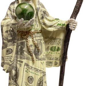 Money Santa Muerte Statue 9 inch, Grim Reaper Statue in Money Robe, Reaper Figurine of Holy Death