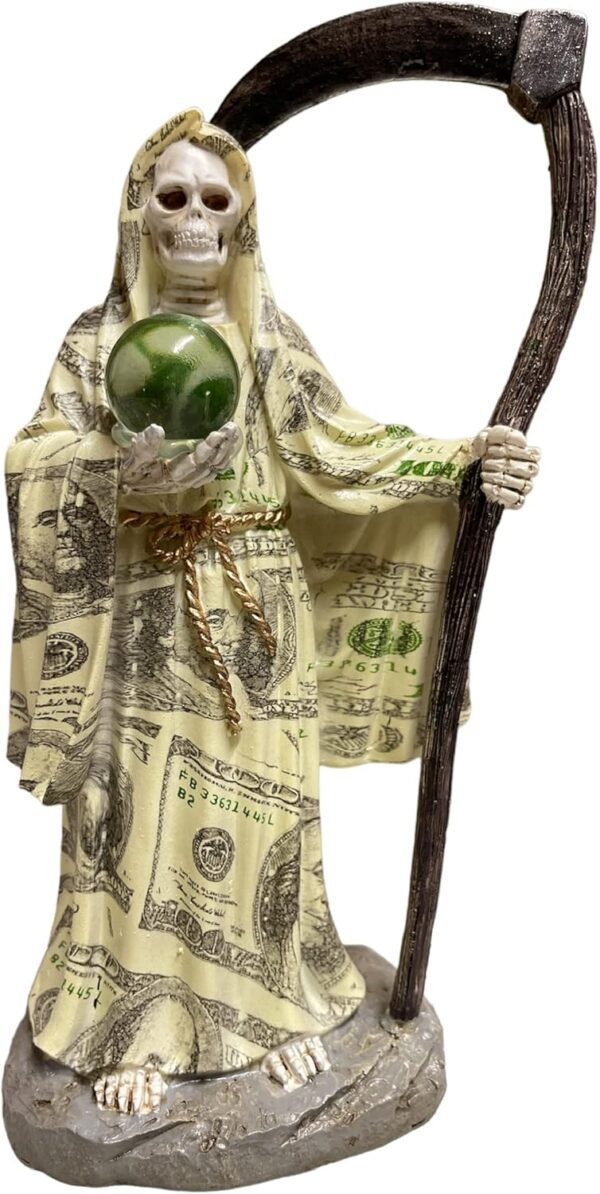 Money Santa Muerte Statue 9 inch, Grim Reaper Statue in Money Robe, Reaper Figurine of Holy Death