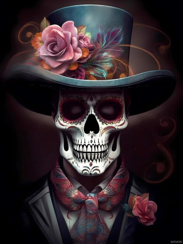 Day of the Dead Man Diamond Dots Kits Painting Crafts for Home Wall Decor Gothic Skull Art Full Circle Gemstone Crystal Diamond Art Crafts for Adults, Wall Decor and Bedroom Decor Gifts 12x16 inch