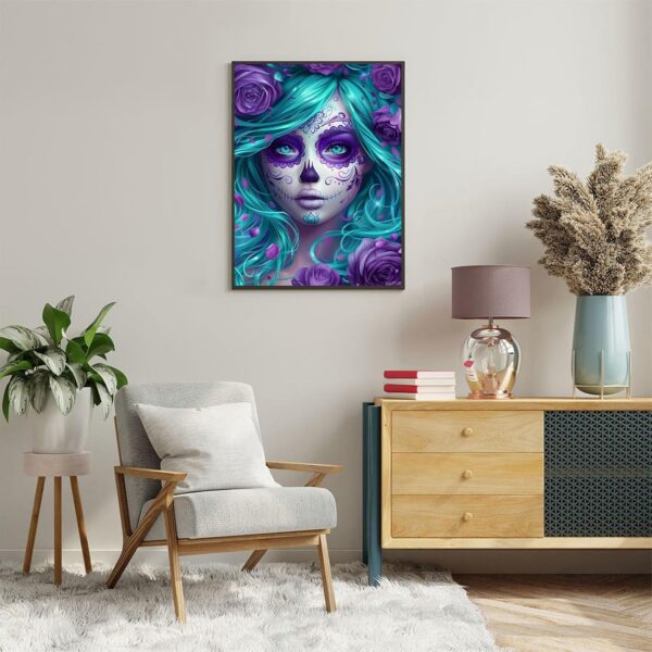 QACEYID 5D Diamond Art Painting Kits Cute Sugar Skull Woman Surrounded by Roses DIY Round Full Drill Diamond Paint by Diamond Number Kits for Beginners Crystal Cross Stitch Wall Decoration 30x40cm - Image 2