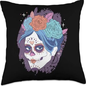 Sugar Skull Day of the dead Dia de los Muertos Art Throw Pillow