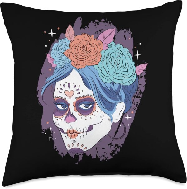 Sugar Skull Day of the dead Dia de los Muertos Art Throw Pillow