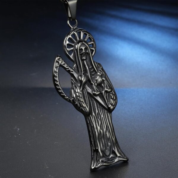 Santa Muerte Necklace Diamond 14K Gold Plated Santa Muerte Pendant Jewelry With Sickle Holiday Gift (Black 220) - Image 5