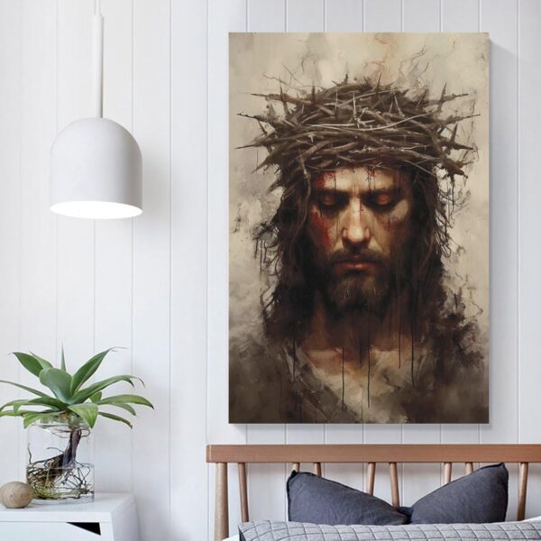 DuduYH Jesus Poster Persecution Crown of Thorns Canvas Wall Art Christ God Picture Religious Catholic Painting Artwork Church House Room Decor (07-jesus image,16x24inch-Unframe) - Image 7