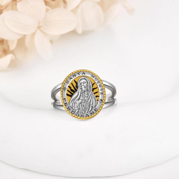 YAFEINI Santa Muerte Rings 925 Sterling Silver Santa Muerte Rosary Jewelry Gothic Rings - Image 2