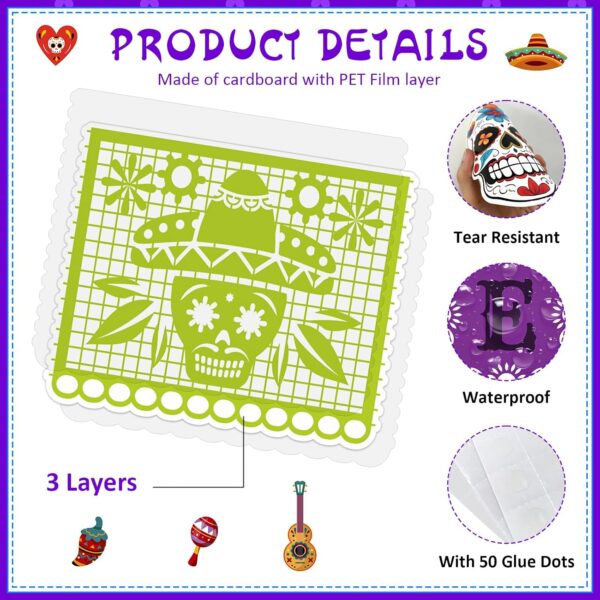 JUESMOS Day of The Dead Decorations Sugar Skull Cutouts Halloween Decor Dia De Los Muertos Colorful Skull Cutouts for Kids Students Classroom Bulletin Board Wall Decor Mexican Fiesta Party Supplies - Image 7