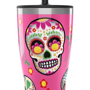 Tervis Traveler Colorful Sugar Skulls Triple Walled Insulated Tumbler Travel Cup Keeps Drinks Cold & Hot, 30oz with Straw Lid, Stainless Steel