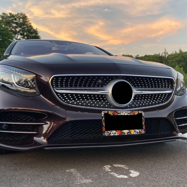Sugar Skull Girl Flowers License Plate Frame Stainless Steel Car Accessories Personalized License Plate Fits Standard U.S. Vehicles Size: 12.2 x 6 Inches for Men Women - Image 6