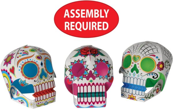 Beistle 6 Piece Three Dimensional Sugar Skull Day of The Dead Centerpieces Eye-Catching Dia De Los Muertos Party Decorations, Made in USA Since 1900, 5" x 4.5", Multicolor - Image 3
