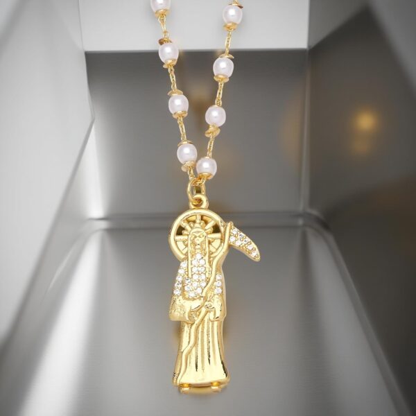 Mai & Claire 14K Gold Filled Santa Muerte Necklace For Women And Men - 925 Sterling Silver Holy Death Scythe Christian La Santa Muerte Pendant Chain Religious Amulet, Memento Mori Necklace - Image 7