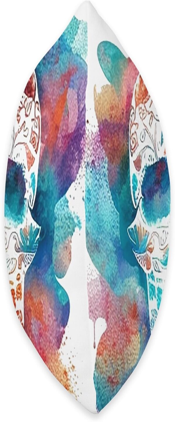Watercolor Skull in Rainbow Clouds Dia De Los Muertos Art Throw Pillow, 18x18, Multicolor - Image 2