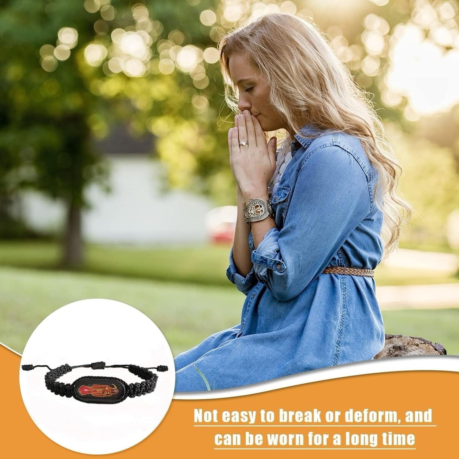 12 PCS Black Santa Muerte Bracelets, Handmade Red Thread Holy Death's Bracelet,Rosario de la santa muerte Prayer Gift For Men and Women - Image 6