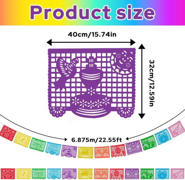 1 Pack Mexican Party Banners, 22 Feet Cinco De Mayo Decorations Papel Picado Banners for Mexican Theme Birthday Party Wedding Dia De Los Muertos Day of the Dead - Image 2
