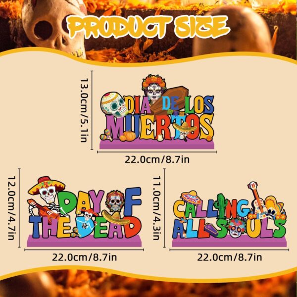 Day of the Dead Decorations Wooden Table Centerpieces Dia De Los Muertos Party Supplies Sugar Skull Themed Calling All Souls Wooden Table Signs for Mexican Dia De Los Muertos Party - Image 3