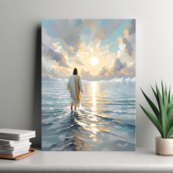 Jesus Walking On Water Canvas Wall Art Christian God Wall Decor Picture Religious Spirit Faith Poster Print for Living room Bedroom Church Decoration, 12x16in - Image 4