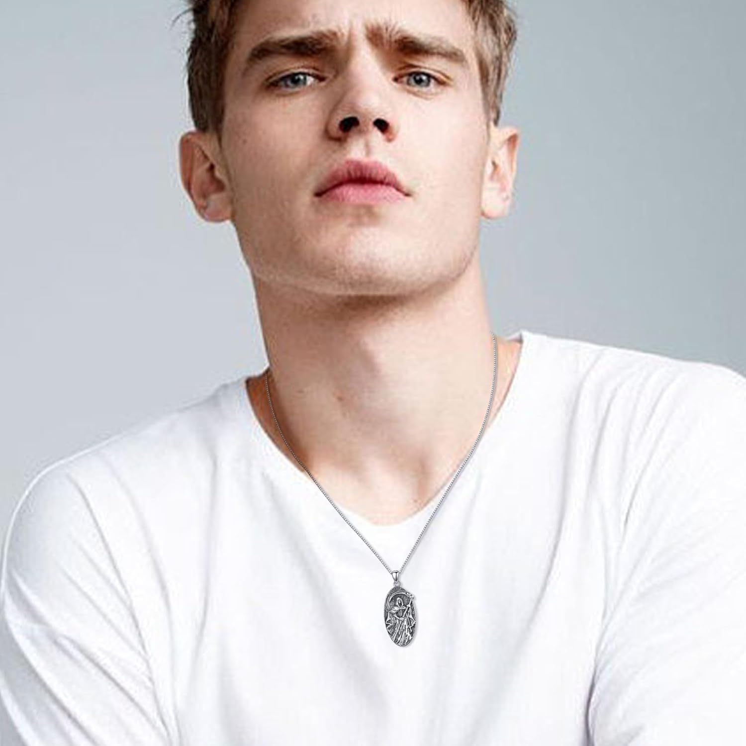 Santa Muerte Necklace 925 Sterling Silver Oxidation Grim Skull with Scythe Pendant Necklace Santa Muerte Jewelry for Men - Image 2