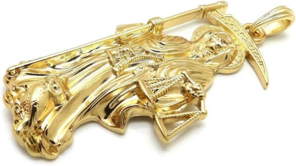 MENS SANTA MUERTE OUR LADY OF HOLY DEATH PENDANT BOX,ROPE CUBAN CHAIN NECKLACE (Pendant Gold) - Image 3