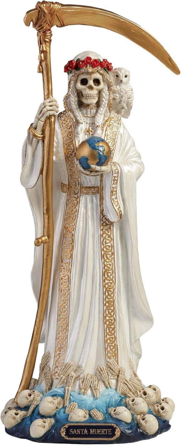 Veronese Design 11 1/2 Inch Santa Muerte Grim Reaper Holy Death Resin Sculpture White Gold Finish