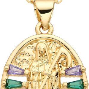 Mai & Claire 14K Gold Filled Santa Muerte Necklace For Men And Women - La Santa Muerte Pendant Chain Cubic Zirconia Holy Death Religious Catholic Jewelry Gift, Memento Mori Necklace