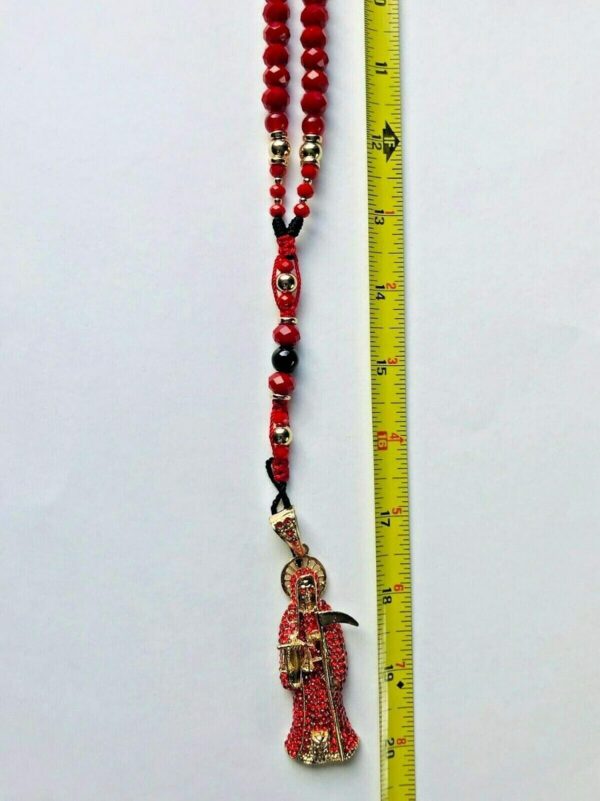 Santuario Jewelry Rosario Santa Muerte diamantado rojo Buchon Sinaloense Rojo Sangre - Image 6