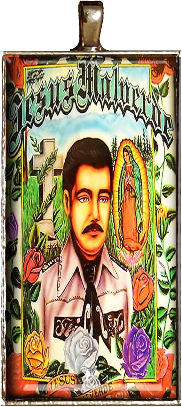 Jesús Malverde compact mirror handmade Bandido Generoso Malverde Angel of The Poor Sugar skulls DEATH pendant charm gifts