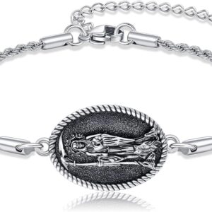 YAFEINI Santa Muerte/St Michael Bracelet Sterling Silver Catholic Jewelry Gifts for Women