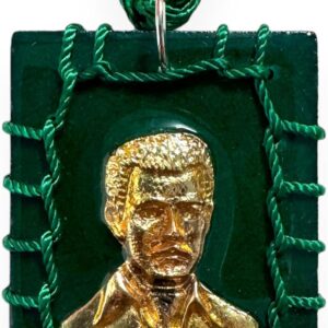 GCK Jesus Malverde Green Wood Scapular Necklace Reversible Gold Plated Charm Escapulario Verde Madera Collar